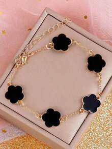 1pc Men's Bracelet, Men's Classic Lucky 5-Leaf Clover Bracelet, Fashion Design For Daily Wear, Gift Halloween Accessories Punk - 彩色 - 查看 4