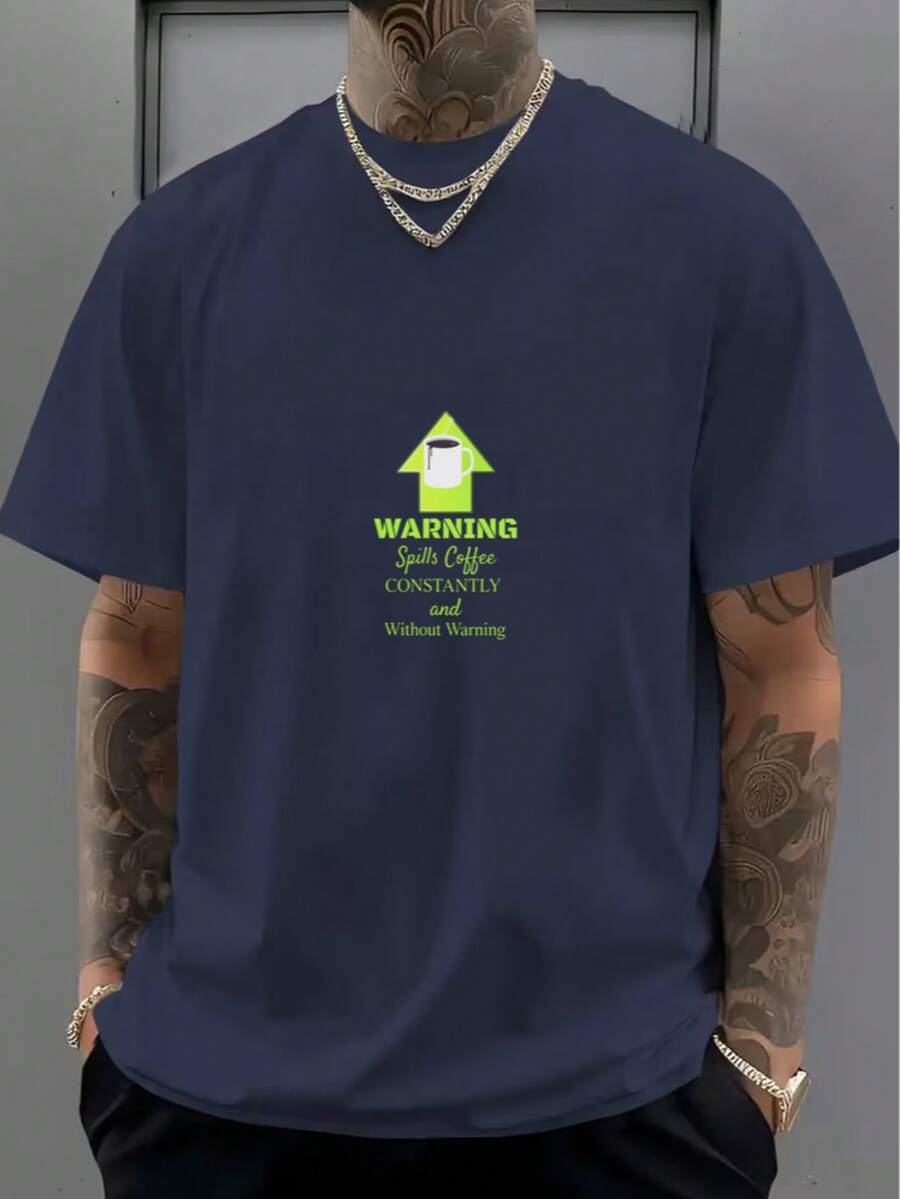 And Essential Dark Blue Fun Coffee Pattern Short Sleeve T-Shirt - Navy Blue - View 1