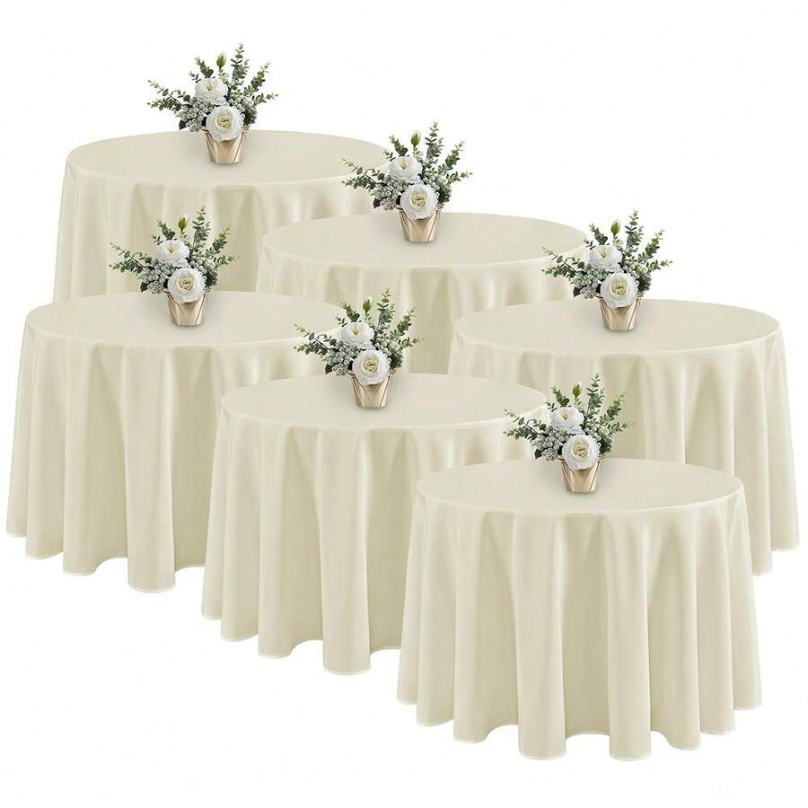 Fitable 6 Pack Ivory Round Table Clothes - 90 Inches In Diameter - Stain Resistant And Washable Tablecloths, Polyester Fabric Table Covers For Wedding, Party, Banquet, Gathering - Ivory90InRound - View 1