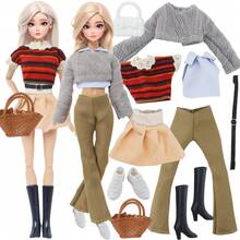 9pcs Fashion Doll Clothes & Accessories Set, Suitable For 11.5 Inch Girl Dolls, Including 2 Doll Outfits, 1 Bag, 2 Pairs Of Shoes, Autumn/Winter Style, Doll Dress Up Toy, Birthday/Christmas Gift (Doll Not Included) - Multicolor - View 8