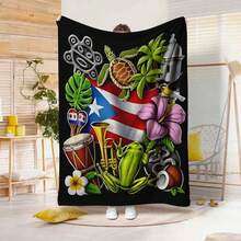 Puerto Rican Themed Flannel Blanket - Vibrant Cultural Prints With Flags, Symbols & Puerto Rico Text - Soft Warm Travel Digital Print,Suitable For All Seasons,      Washable And Machine-Washable, Lightweight, Breathable, Comfortable, Warm,  Unique, 280gsm For Him And Her, Perfect For Naps, Camping, Travel, Family, Daily Life, Office Decoration, Birthday Anniversaries, Valentine's Day, Thanksgiving, Christmas, Halloween, Mother's Day, Father's Day, Wedding,   New Year Gifts Provide Personalized Ideal Gifts For Her, Him, Family Members, Boyfriends,  Girlfriends, Fathers, Family Members, Mothers, Lovers,   Daughters, Sons,   Grandfathers, Grandmothers,     Friends, Classmates And Pets.     Sofa,Bed,Car,Bedroom,Living Room,Office,  Outdoor Camping, Beach,Wall Decoration - 多色9 - 查看 1