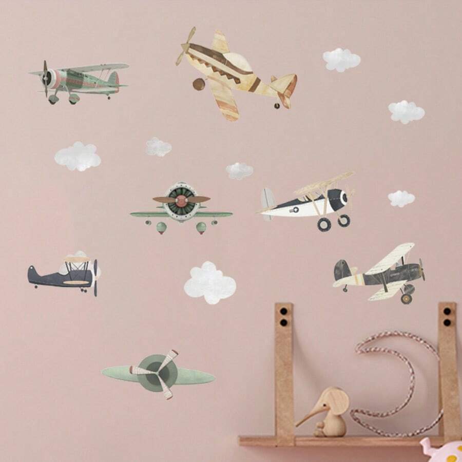 1pc Airplane Wall Sticker, DIY Self-Adhesive Sticker, Suitable For Home Decoration, Room Decoration, Wall Decoration, Window Decoration, PVC Waterproof Material, Detachable - Multicolor - View 1
