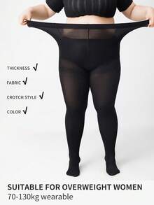 女士大码春夏薄款透明丝袜，最大承重130公斤，弹性贴身，适合体型偏胖的女性穿着。 - 黑色 - 查看 1