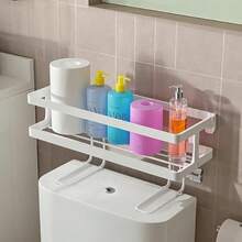 sdeEstante de almacenamiento sobre el inodoro organizador de baño sobre el inodoro de gran capacidad que ahorra espacio instalacion sin taladro acero grueso resistente al oxido Blanco 1 Nivelkiu - Blanco - Ver 7