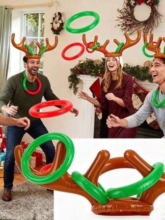 Jogo de arremesso de argolas infláveis em formato de chifre de rena (9 ou 19 peças), balões decorativos reutilizáveis, ideais para decoração de aniversários, festas, aniversários de casamento, decoração de ambientes e artigos para festas em geral.