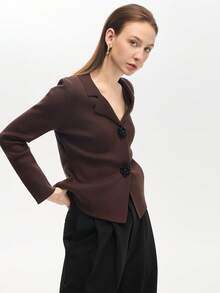 Women's Casual Everyday Lapel Neck Floral Button Long Sleeve Ribbed Knit Cardigan