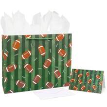 13" Football Party Favor Gift Paper Bags,Football Gift Wrap Bag With Tissue Paper For Sports Party Football Birthday Goodie Gifts Treat Wrapping Bags For Men - green - 查看 1
