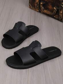 男士凉鞋，时尚舒适的室内/室外拖鞋，适合休闲海滩穿着和正式场合，经久耐用，耐磨损，清凉透气。 - 黑色 - 查看 4