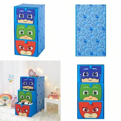 swfIdea Nuova PJ Mask - Unidad de almacenamiento suave de 3 cajones con marco de lona de poliesterawd