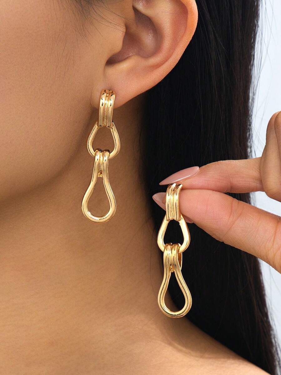 1对女士个性化金色几何吊坠耳环 - 金黃色 - 查看 1