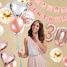 4pcs/Set Birthday Decorations For Girls Aged 5, 10, 13, 15, 18, 30 Years Old, Including Birthday Sash, Crown/Headpiece, Greeting Card, Rose Gold Teenage Girl Gift, Suitable For 5, 10, 13, 15, 18, 30 Years Old Birthday Decor - Rose Gold - View 3