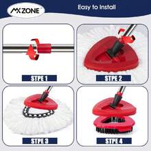 Spin Mop Head Replacement Base Handle Compatible With O Cedar EasyWring 1-Tank Stem, 4 Mop Replace Heads, 1 Mop Handle, 1 Mop Base And 1 Mop Base Scrub Brush Combo Set,38952792 - 青檸色 - 查看 5