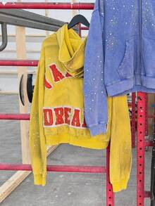 Men's Zip-Up Hoodie Casual Streetwear Sweatshirt With Valley Dreams Embroidered Logo Print And Rhinestone Detail - Màu vàng - Xem 2