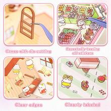 Mini Cartoon Landscape Stickers, Cute 3D Stereoscopic Small House Miniature Scene Collage, 2 Sheets Pet Stickers + 1 Sheet Scene Cardboard + 1 Sheet Reference, 4 Styles Available, Decompression Landscape Scrapbooking Stickers - Multicolor - View 9
