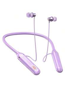 1 件时尚颈带设计按钮控制柔软舒适硅胶柔性颈带 HiFi 立体声无线耳机，时尚无线音乐耳机