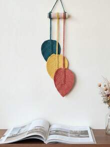 1pc Woven Leaf Wall Hanging, Boho Style Woven Feather Wall Tapestry 3 Pieces Set, Boho Woven Leaf Wall Decor, Boho Tassel Hanging Decoration, Suitable For Decorating Baby Room, Bedroom, Living Room And Dorm - Multicolor - View 9