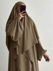 طقم خمار وعباية من قماش نيدا قطعتين، ملابس إسلامية فضفاضة ومريحة للارتداء اليومي والخارجي والصلاة، لجميع الفصول - متعدد الألوان - مشاهدة 7