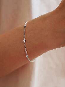 1pc S925 Sterling Silver Minimalist Triple Cubic Zirconia Disc Bracelet, Fashionable & Versatile Accessory, Delicate Gift - Round - View 11