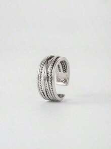 1pc Vintage Royal Style Thumb Knitted Multi-Layer Open Ring, Thick Adjustable Ring, Rugged Bohemian Elegant Ring, Women's Jewelry For All Seasons, Gift For Her - Silver - View 6