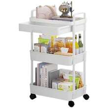 3 Tier Plastic Rolling Utility Cart With Handle Multi-Functional Storage Trolley With Mesh Baskets And Lockable Wheels For Bathroom Kitchen Office Classroom White - TC12Bianco - View 1