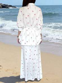 Marisole 女士新款印花长袖衬衫系带套装，时尚休闲简约优雅派对度假沙滩两件套，春夏秋冬皆宜。 - 彩色 - 查看 7