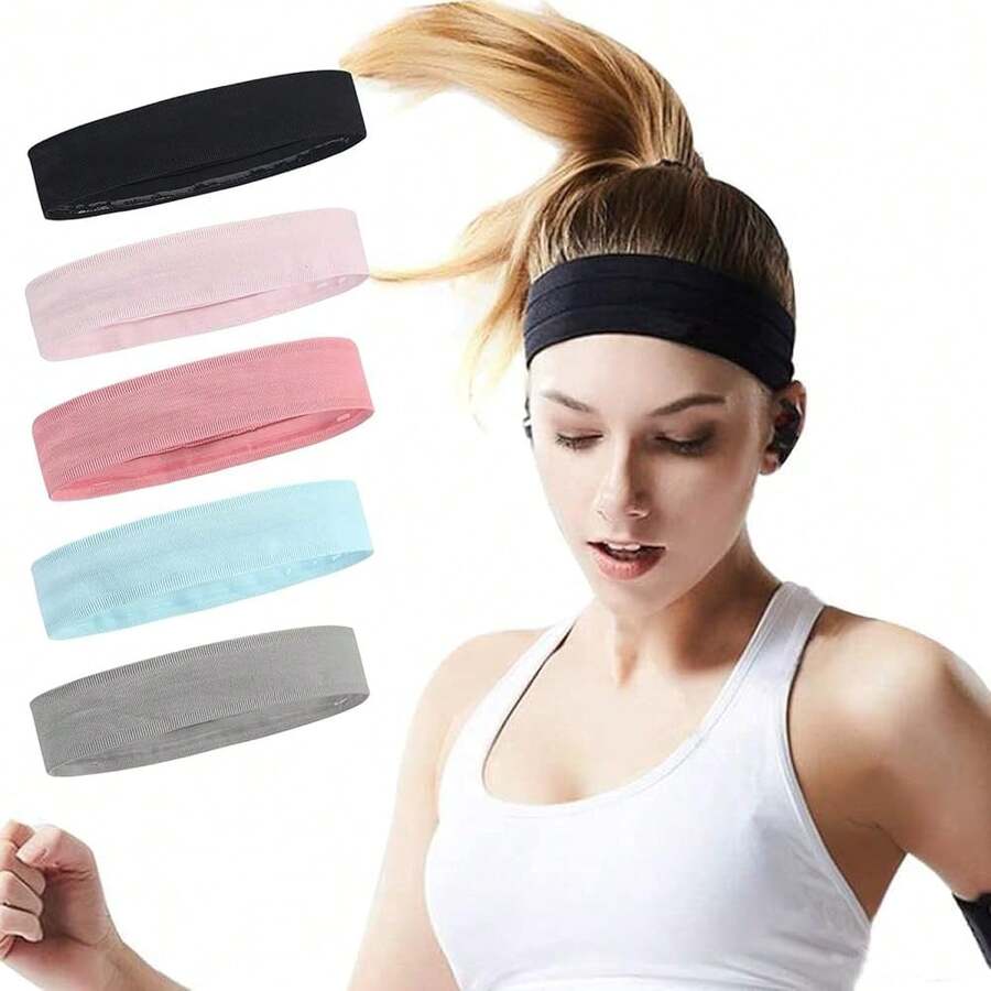 Workout Headbands Non Slip Headband Sport Headbands Sweatbands Elastic Sport Hair Bands For Sports Travel Indoor Fitness Gym - 固體1 - 查看 1