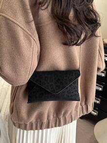 2026春季新款豹纹复古优雅休闲单肩斜挎信封方包女包 - 黑色 - 查看 4