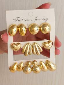 14pcs Fashion Earnail Earring Set, Spherical Heart Shaped Earaccessory Set Perfect For Daily Holiday Wearing Women's Earaccessory Set - Gold - View 1