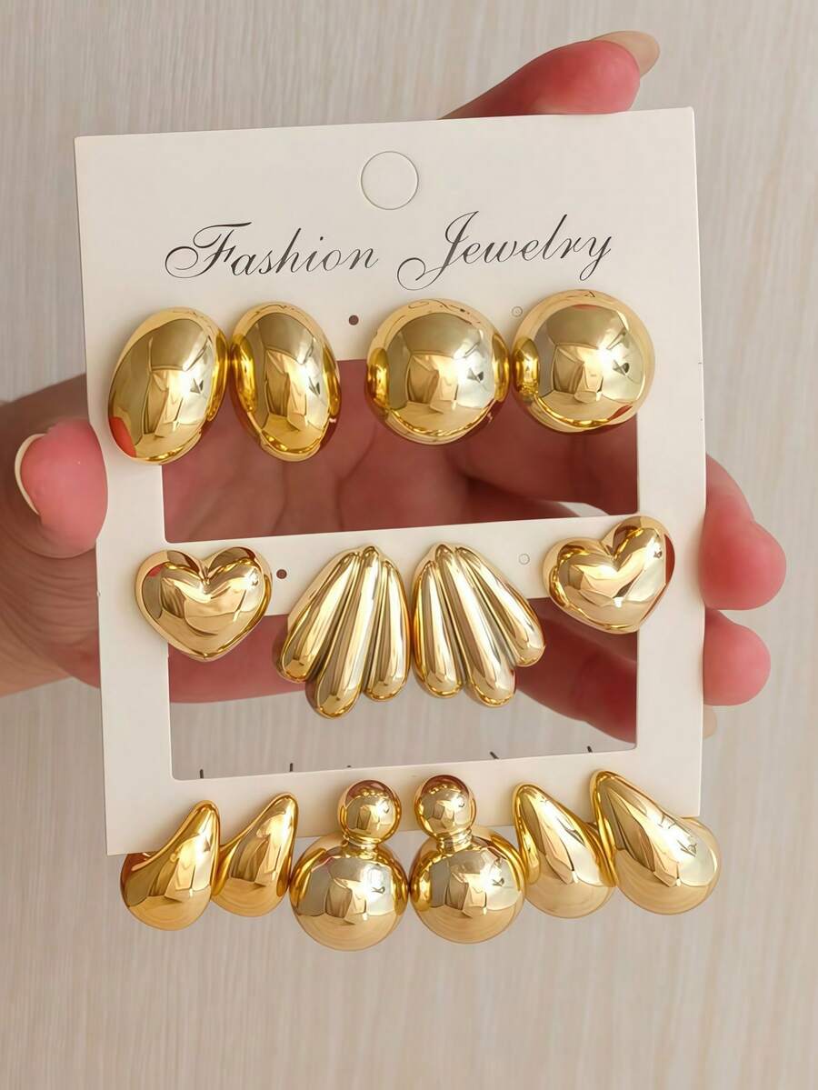 14pcs Fashion Earnail Earring Set, Spherical Heart Shaped Earaccessory Set Perfect For Daily Holiday Wearing Women's Earaccessory Set - Gold - View 1