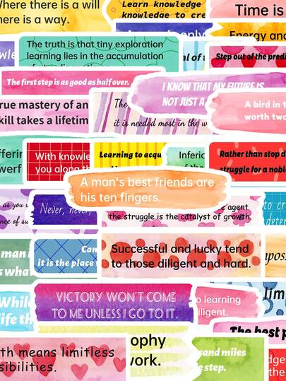 50pcs Fragmented Inspirational English Phrases Stickers, Aesthetic Colorful Graffiti Decals For Water Bottle, Laptop, Luggage, Scrapbook, Stationery, Phone, Fridge, Waterproof DIY Decoration ﻿