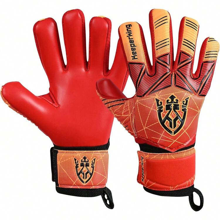 Guantes de portero para adultos, niños, jóvenes, con y sin protección de dedos, guantes de fútbol desmontables, 4 mm, unisex, varios tamaños y colores - Rojo- Entrepierna-Desmontable Protector de dedos - Añade 3