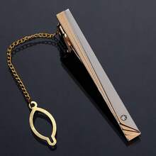 New Metal Gold Tie Clip With Chain, Men's Wedding Tie Clip, Gentleman Tie Clip, Tie Pin, Men's Accessory, Essential For Back To School Season - Multicolor - View 4