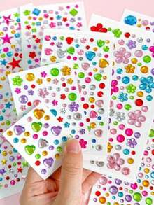 迷你水钻宝石贴纸 - 自粘式多色混合形状（心形、星形、花朵），适用于DIY手工、美甲、面部及身体装饰 - 闪亮亚克力水钻，可用于珠宝制作、发饰、家居手工、工艺水钻、工艺品、礼品和装饰，设计鲜艳 | 面部贴纸，面部宝石贴纸 - 彩色 - 查看 12