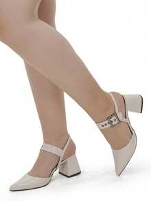 Women's Pointed Toe Pumps Comfortable Block Heel With Buckle Dress Shoes 18400 - 離開 - 查看 3