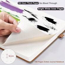 A5 Bullet Dotted Journal Notebook-150gsm Thick Paper, 256 Pages, Dot Grid Hardcover, Tree Of Life Design, Fine Inner Pocket - 5.9inch * 8.5inch Brown - 淺棕色A5點狀 - 查看 3