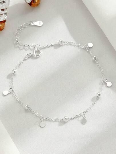 1pc S925 Sterling Silver Spacer Bead Round Disc Bracelet, Elegant & Minimalist Design, Versatile Women Jewelry Gift