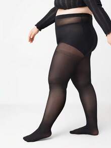 女士大码春夏薄款透明丝袜，最大承重130公斤，弹性贴身，适合体型偏胖的女性穿着。 - 黑色 - 查看 5