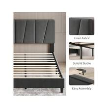 Marco de cama con acolchado de terciopelo y cabecero ajustable, cama plataforma con remates y listones de madera resistentes, no necesita colchón de muelles, fácil de ensamblar - Gris oscuro - Tamaño king - Ver 8