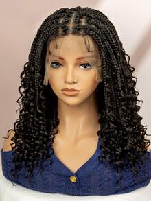 A ANYTIME 180% Density Handmade Crochet Lace Wig With Baby Hair, Women's Black Synthetic Braided Wig, Heat Resistant Fiber, Vacation Style - Fits All - Black - View 6