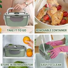 1 Piece Vintage Military Green Electric Lunch Box, 304 Stainless Steel Rapid Heating Bento Box, Proof Portable Food Warmer For Office & Car, Large Capacity Plug-In Heater, Suitable For Office, Travel, Car, And Apartment Use. Bring Warm Meals To Your Winter Days, The Perfect Winter Valentine's Day Gift! - 查看 9