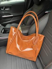 Túi xách da mềm dung tích lớn mới năm 2026, phù hợp cho học sinh, đi làm, xách tay, đeo vai/khoác tay, thiết kế độc đáo, phong cách đường phố/Nhật Bản dành cho nữ, túi xách nữ mới. - màu nâu - Xem 3