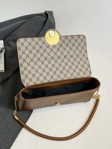 Retro Fashionable Chic Underarm Clasp Shoulder Bag For Women, High-End Commuter Baguette Bag - Grey - View 10