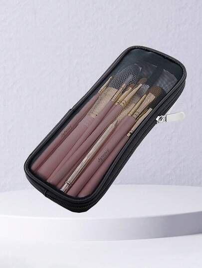 Transparent Mesh Cosmetic Bag, Women's Travel Makeup Bag, Large Capacity Makeup Brush Organizer Bag, Nylon PU Mesh Makeup Brush Bag Travel Toiletry Toothbrush Storage Bag, Multi-Functional Makeup Brush Lipstick Cosmetics Storage Bag, Portable Makeup Travel Bag, Fashion Cosmetic Bag, Can Store Makeup Brushes, Razors And Unisex Storage Box, Jewelry Storage Bag, Lip Gloss Storage Bag, Nail Polish Storage Bag, Makeup Brush Holder