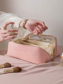 1Pc Large Capacity Pu Waterproof Cosmetic Bag Women's Makeup Tools Organizer For Makeup Bag Makeup Pouch Skincare Bag Toiletry Bag Packing Cubes, Travel Essentials Cruise Essentials Dorm Essentials, Wedding Bridesmaid Gifts, Mom Gifts, Birthday Gifts, Gifts For Friends And Teachers, Home Decor, Bathroom Living Room Bed Makeup Bag Gifts Storage Zipper Accessories,Gifts For Women,Christmas Gifts,Gift Ideas For Women,Pouch,Makeup Pouch,Travel Essential - Pink - View 4