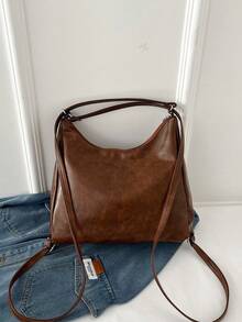 新款时尚大容量手提包，韩版单肩包，休闲通勤背包 - 棕色 - 查看 8