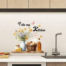 1/3 件装墙贴/置物架，以水彩面包和花瓶图案、励志名言为特色，防水可移除壁纸，适用于厨房瓷砖和餐厅背景墙装饰。 - 彩色 - 查看 6