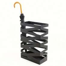 Entryway Hollow Metal Umbrella Stand: Multi-Purpose Umbrella Holder Organizer Rack - Black - View 1