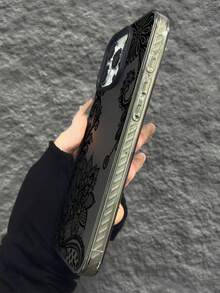 1pc Black Lace Pattern Personalized TPU Shockproof Phone Case Compatible With Apple 17, 16, 15, 14, 13, 12, 11 Pro Max, And Series
