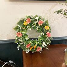 1 pièce Couronne de fleurs artificielles de printemps, décoration florale artificielle pour la maison, porte d'entrée/cour/salon/mur, décoration intérieure de maison, couronne de fleurs artificielles d'été - Vert - Voir 2