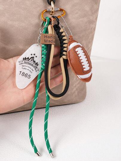 1pc Sports Style Rugby Creative Design Handmade Woven Keychain Bag Charm